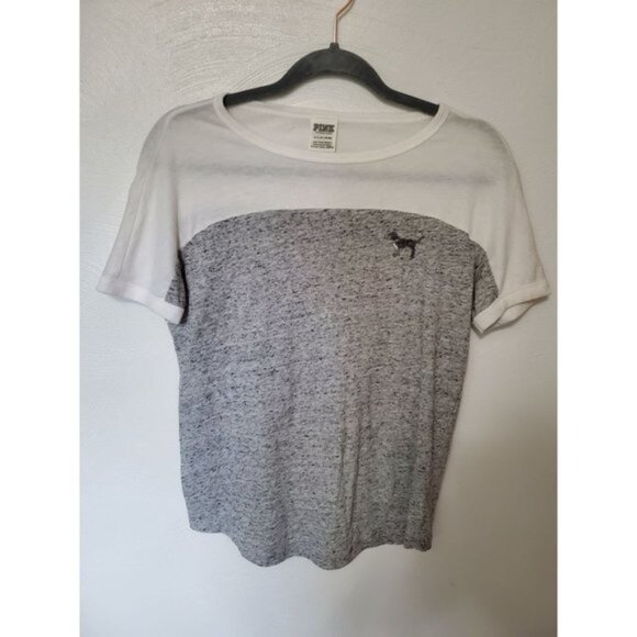 PINK Victoria's Secret Tops - White and Grey Sequined PINK Shirt- Size Small
